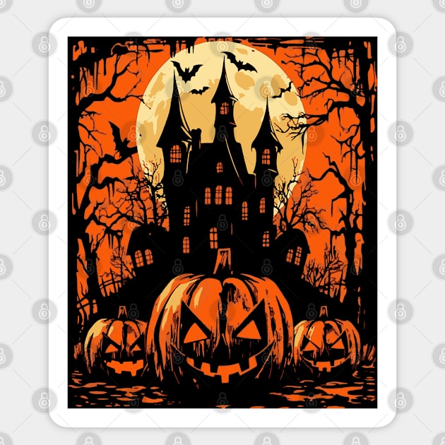 Retro Halloween Haunted House - Movie Poster Style Sticker by TuncGK